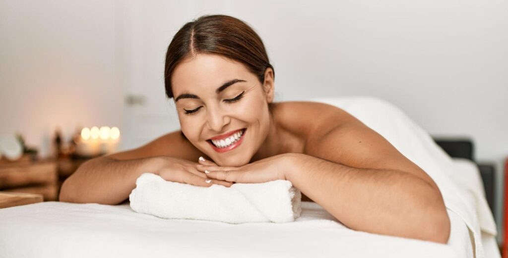 Relaxed wellness client enjoying the benefits of Japanese scalp massage